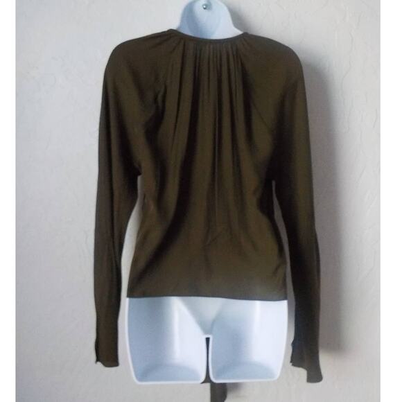 Jordan Louis Green Blouse Top Tie Front Hook Eye Long open Sleeves Fits S/M - Picture 2 of 8